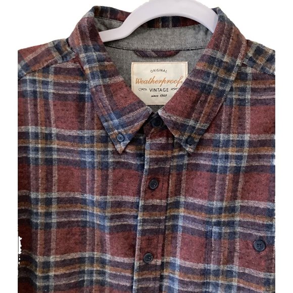 Weatherproof Vintage Long Sleeve Plaid Button Flannel Shirt Men 2XL Maroon Black - Picture 3 of 5